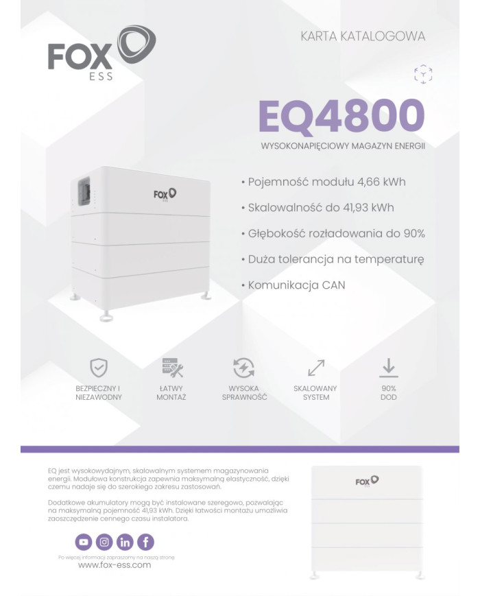 FoxESS EQ4800-M högspänningsbatterimodul 4,66 kWh