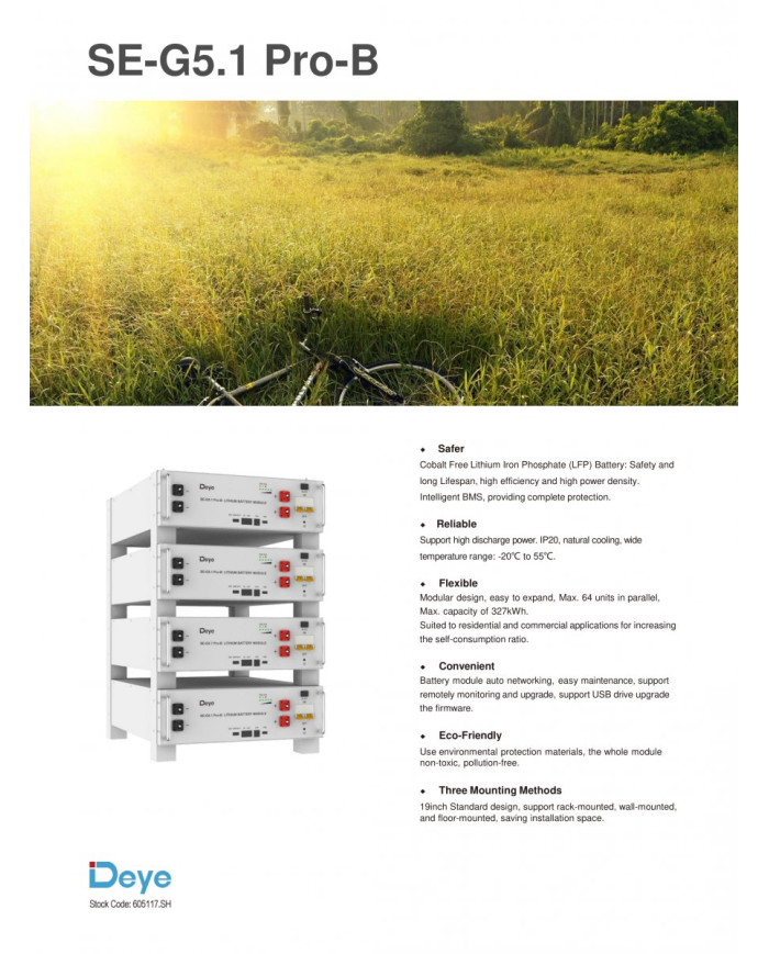 LiFePO4 baterijski modul DEYE SE-G5.1 Pro-B 5,12 kWh