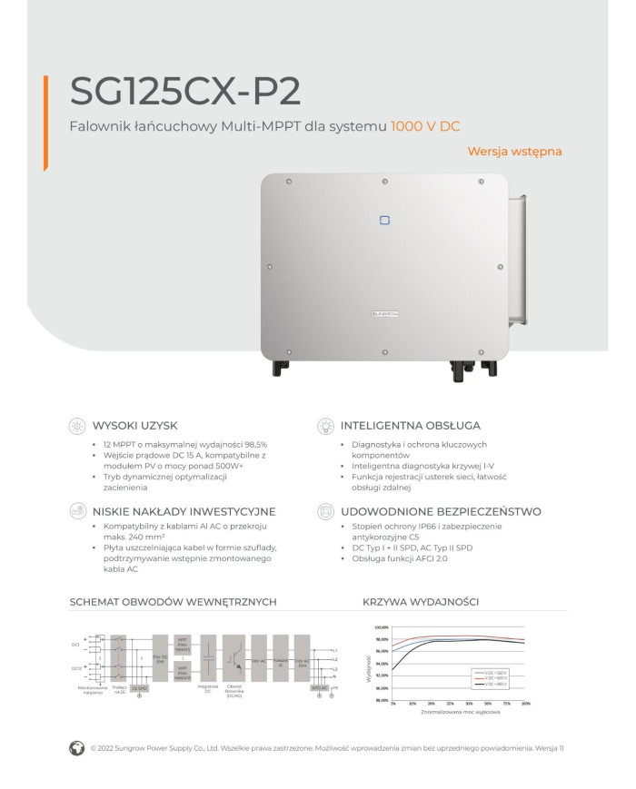 Sungrow SG125CX-P2(AFCI, SPD DC I+II/AC II, DC switch, PID)