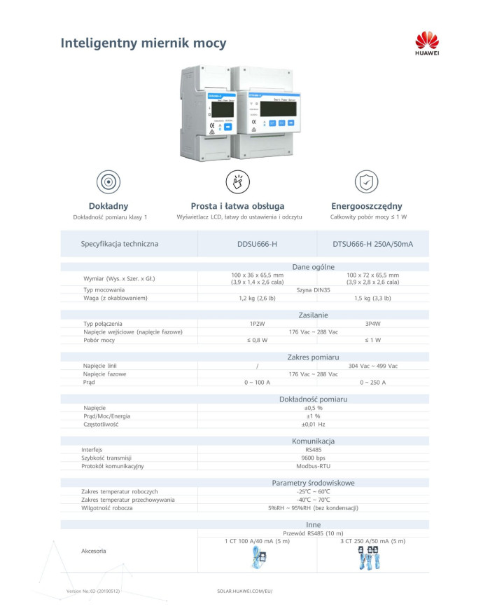 Huawei DTSU666-H 250A/50mA, 3-phase energy meter (with current transformers)