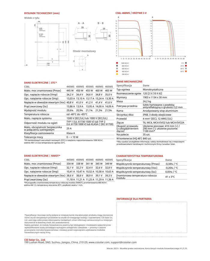 CanadianSolar HiKu6 CS6L-MS Mono PERC 455W Czarna rama