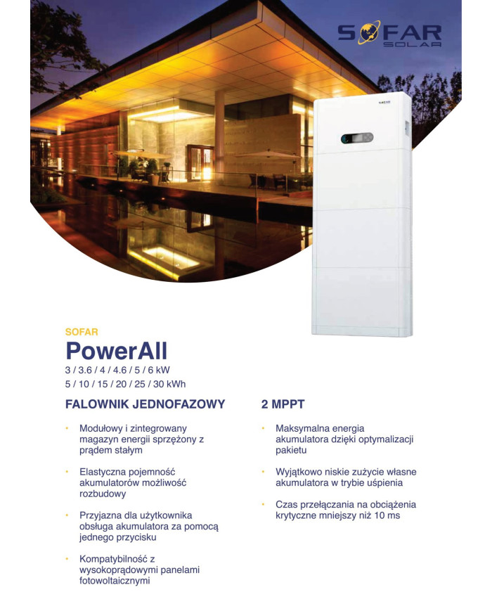 SOFAR PowerAll Hybrid Inverter ESI 3K-S1 1F 2xMPPT