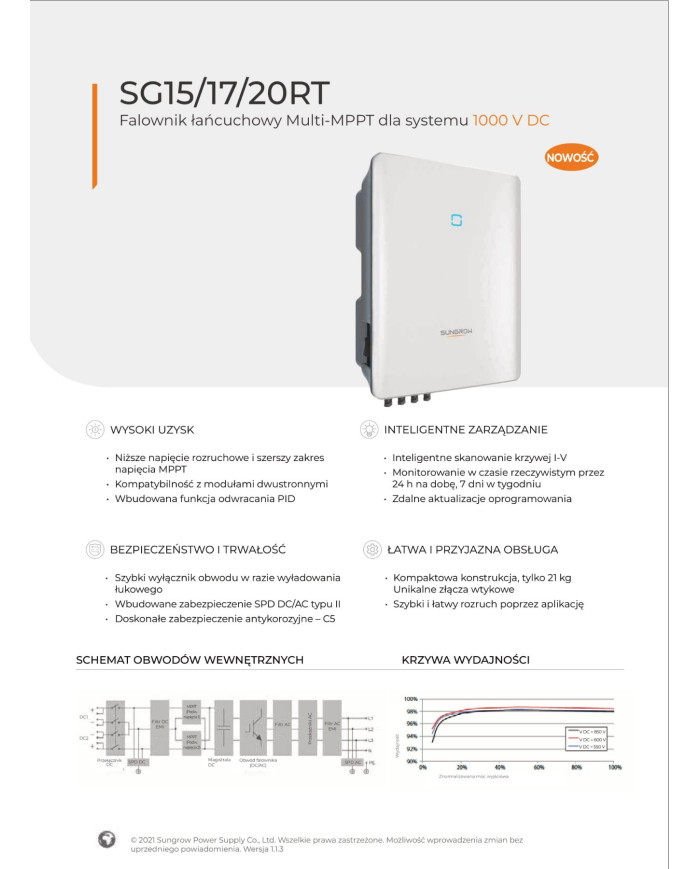 Sungrow SG15.0RT AFCI (WiFi, LAN, SPD typ II, DC switch, PID)