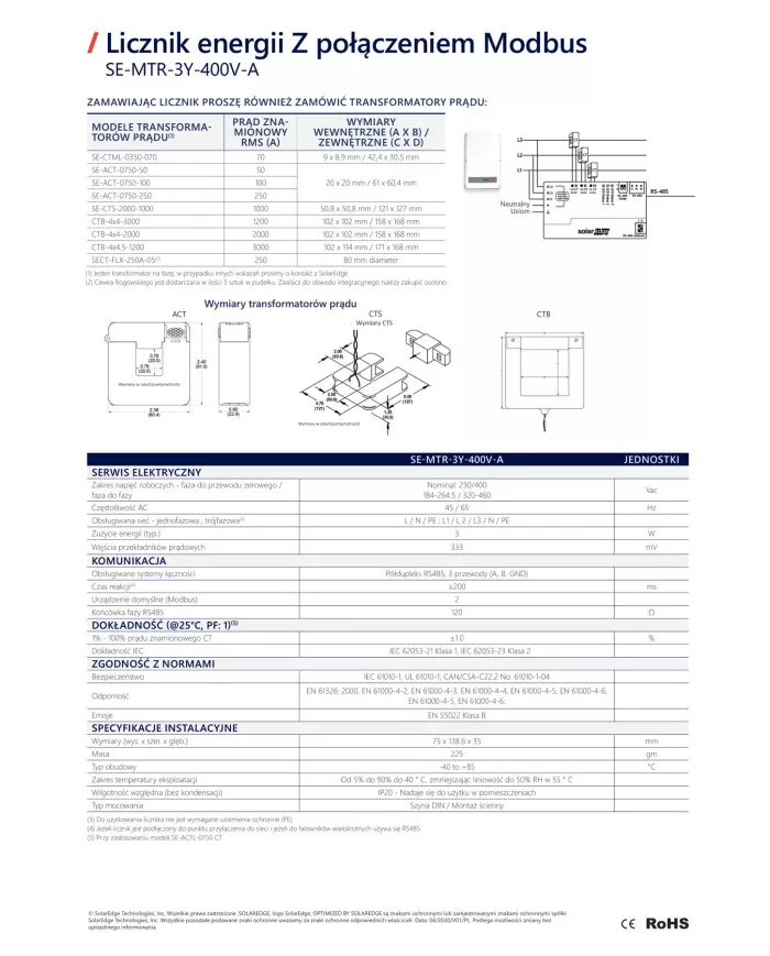 SolarEdge Energimätare SE-MTR-3Y-400V-A Modbus
