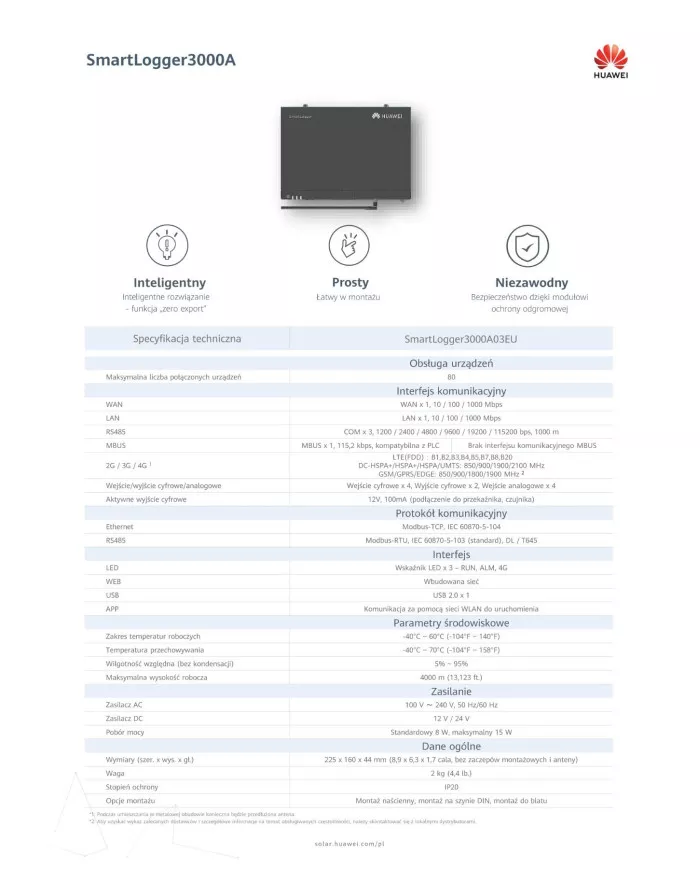 HUAWEI SmartLogger 3000A01 sin MBUS