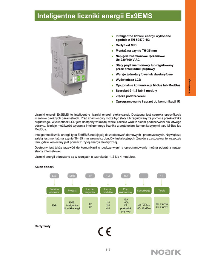 NOARK EX9EMS 3P 4M 100A dvotarifni trofazni mjerač električne energije Modbus MID (107297)