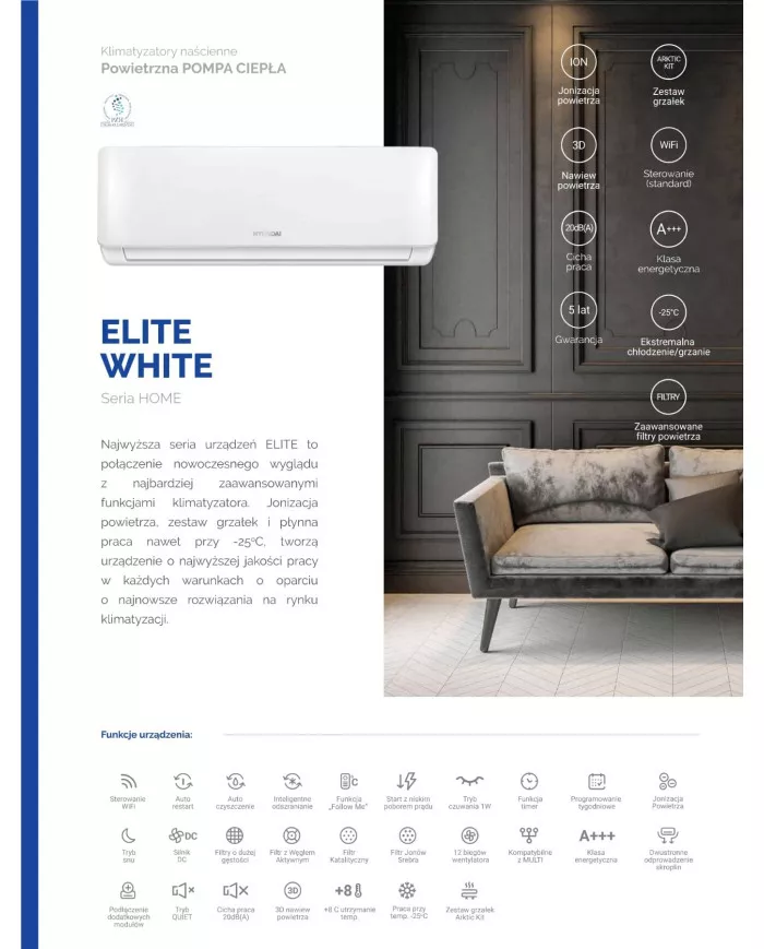 HYUNDAI Condizionatore a parete 7,0kW Elite Bianco HRP-M24ELWI/2 + HRP-M24ELWO/2