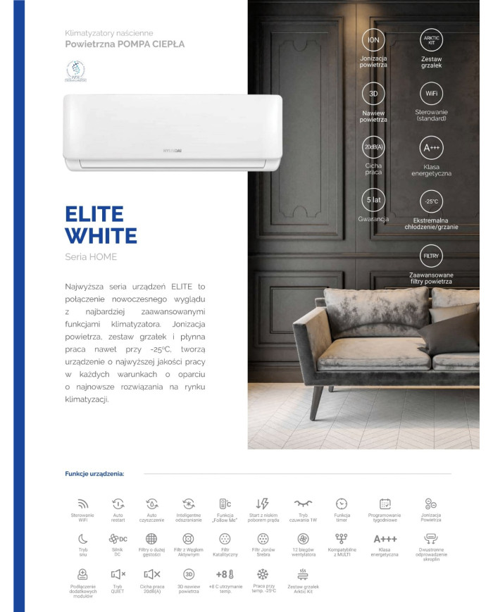 HYUNDAI Wall-mounted Air Conditioner 7.0kW Elite White HRP-M24ELWI/2 + HRP-M24ELWO/2