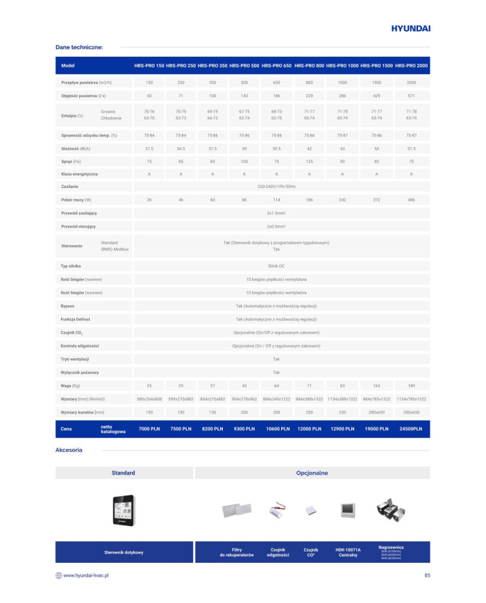 HYUNDAI Rekuperator Przeciwprądowy HRS-PRO650