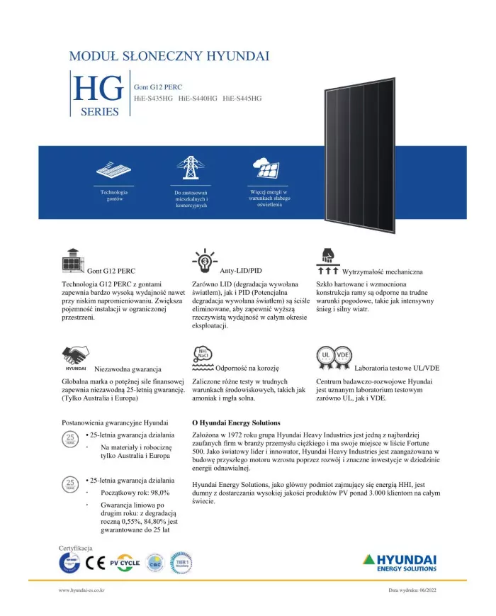 HYUNDAI-HiE-S440HG G12 Shingled MONO 440W Sort Ramme