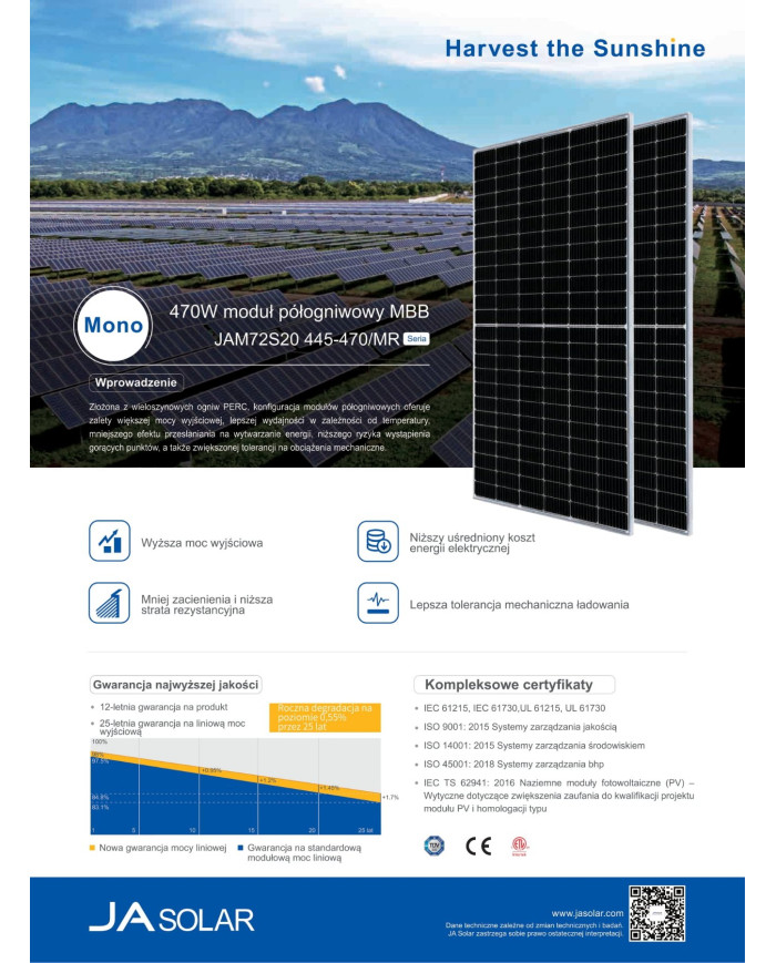 JA Solar JAM72S20-HC 465W Mono PERC Sidabrinis Rėmas