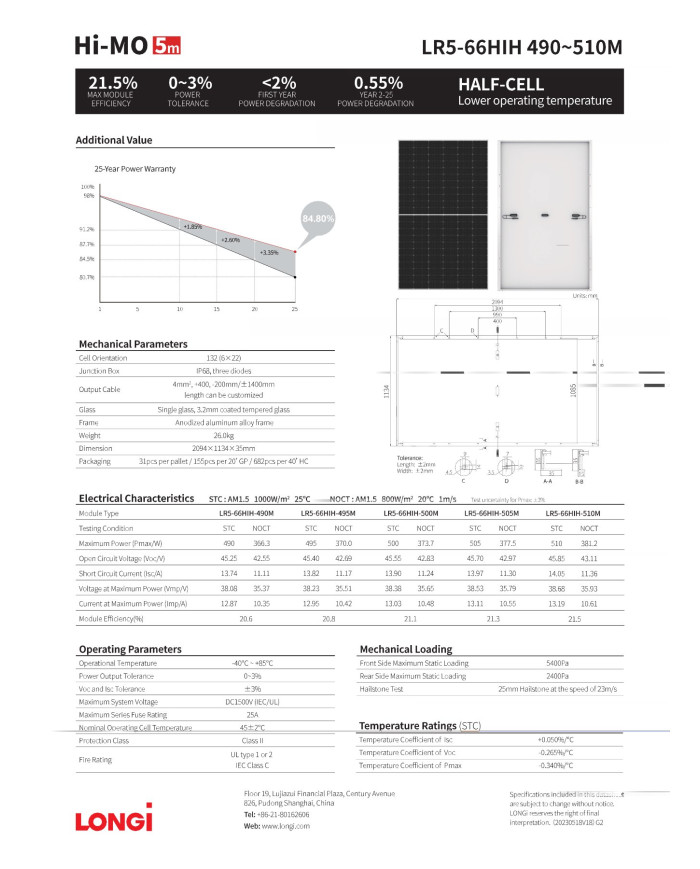 LONGI LR5-66HIH 9BB Half Cut MONO 505W