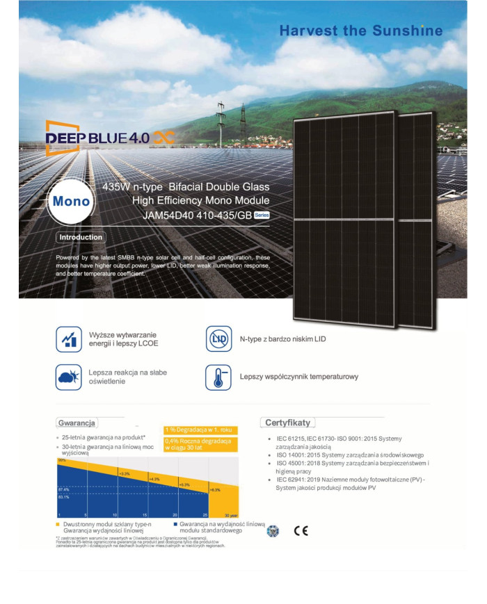 JA SOLAR JAM54D40 BIFACIAL 420W MB Czarna rama MC4 (N-Type)